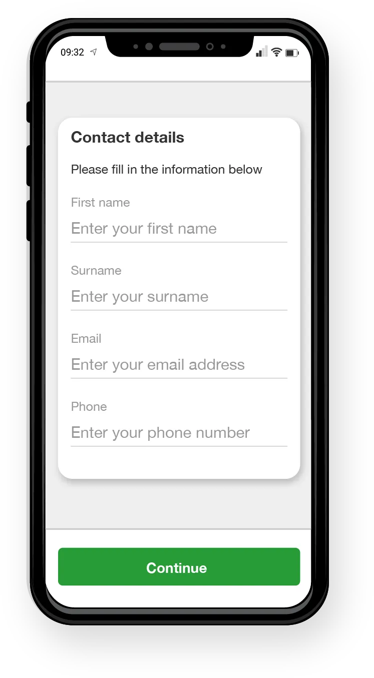 A screenshot showing capture of the applicants contact details