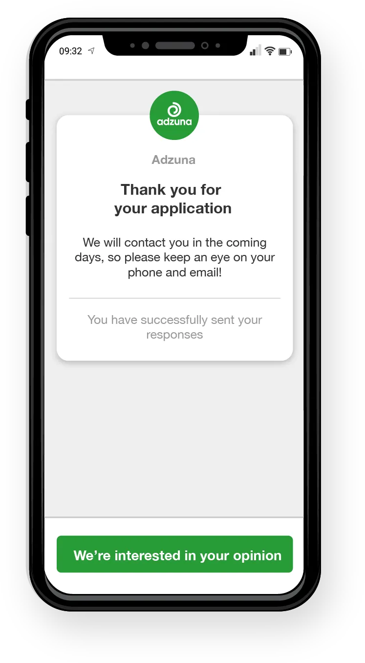 A screenshot showing the final stage of the application process